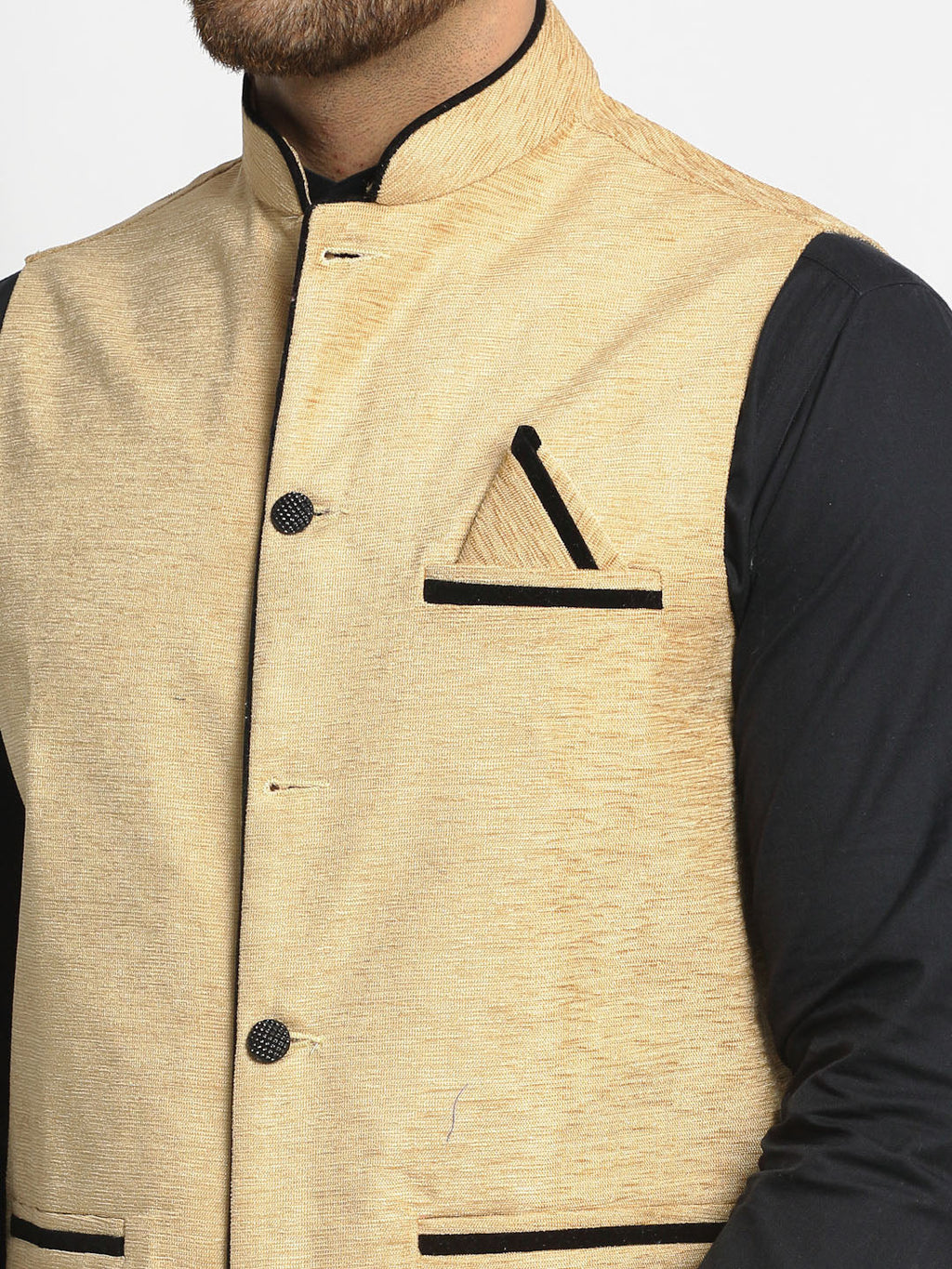 Jompers Men's Beige Solid Nehru Jacket with Square Pocket | Grocsy