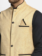 Jompers Men's Beige Solid Nehru Jacket with Square Pocket | Grocsy