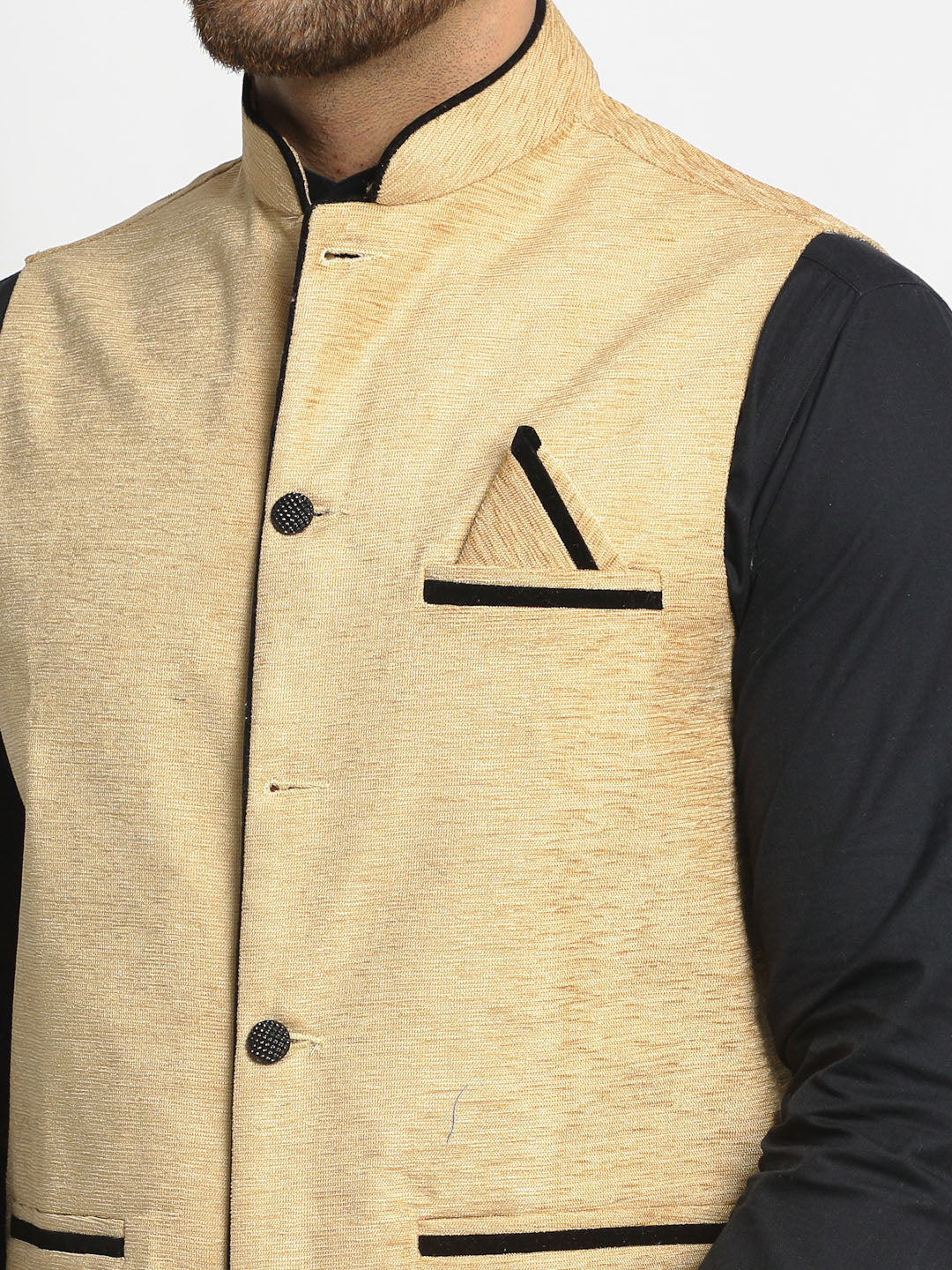 Jompers Men's Beige Solid Nehru Jacket with Square Pocket | Grocsy