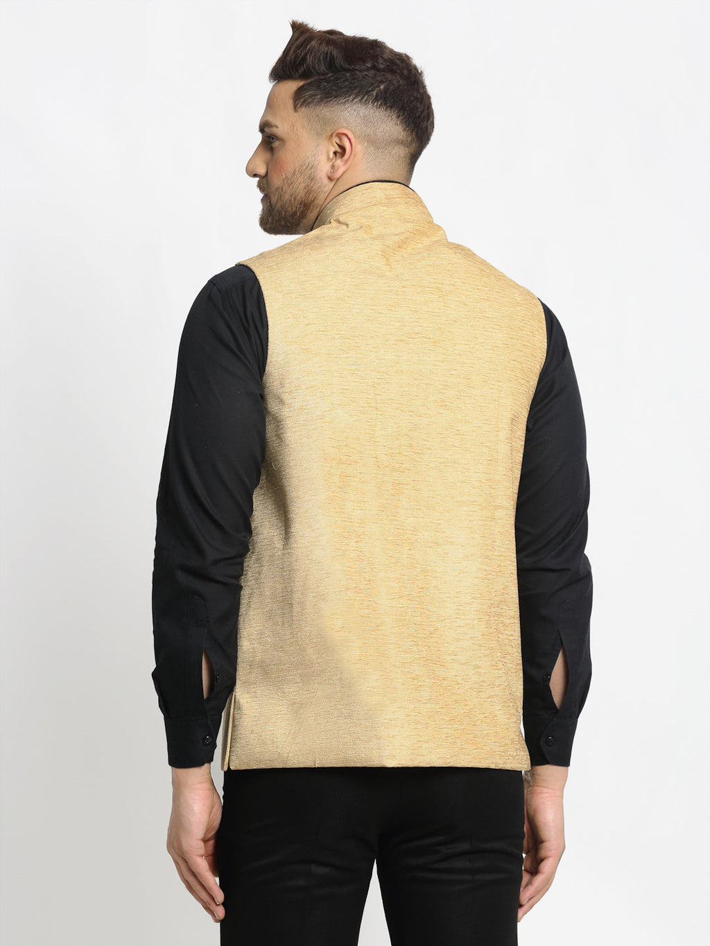 Jompers Men's Beige Solid Nehru Jacket with Square Pocket | Grocsy