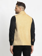 Jompers Men's Beige Solid Nehru Jacket with Square Pocket | Grocsy