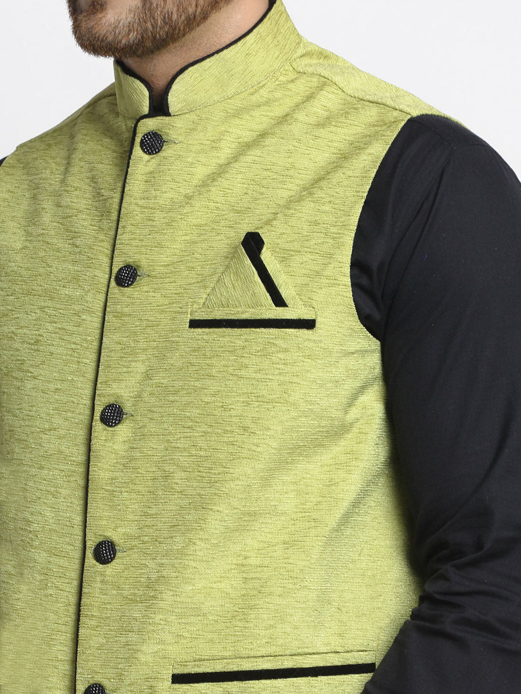 Jompers Men's Green Solid Nehru Jacket with Square Pocket | Grocsy