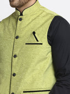 Jompers Men's Green Solid Nehru Jacket with Square Pocket | Grocsy
