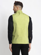 Jompers Men's Green Solid Nehru Jacket with Square Pocket | Grocsy