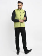 Jompers Men's Green Solid Nehru Jacket with Square Pocket | Grocsy