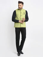 Jompers Men's Green Solid Nehru Jacket with Square Pocket | Grocsy