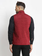 Jompers Men's Maroon Solid Nehru Jacket with Square Pocket | Grocsy