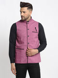 Jompers Men's Purple Solid Nehru Jacket with Square Pocket | Grocsy