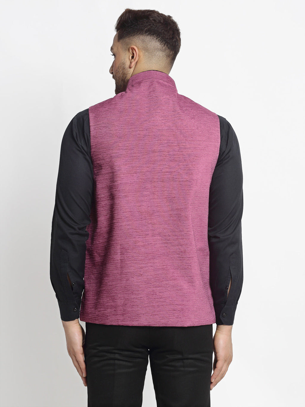 Jompers Men's Purple Solid Nehru Jacket with Square Pocket | Grocsy