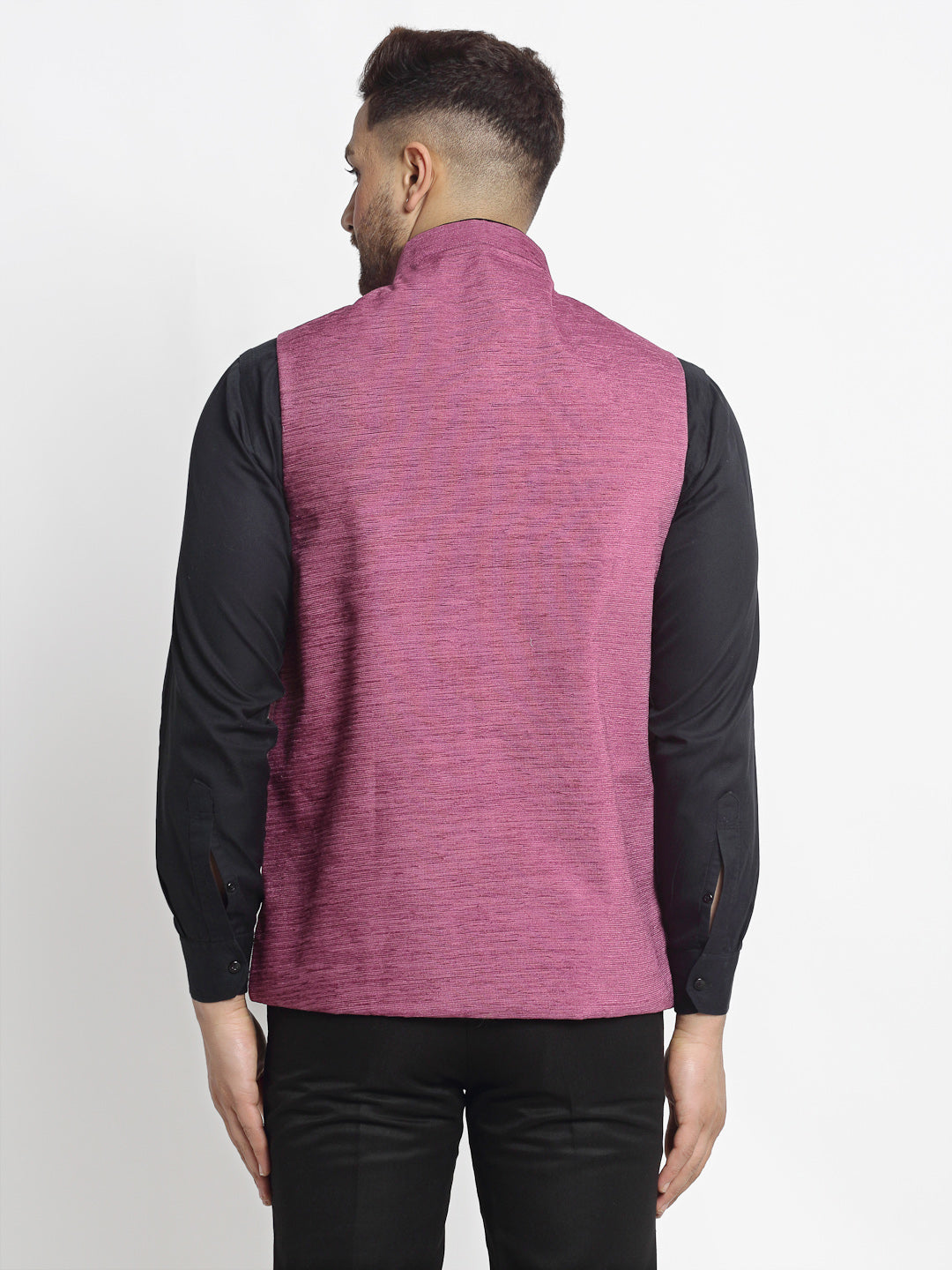 Jompers Men's Purple Solid Nehru Jacket with Square Pocket | Grocsy