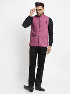 Jompers Men's Purple Solid Nehru Jacket with Square Pocket | Grocsy