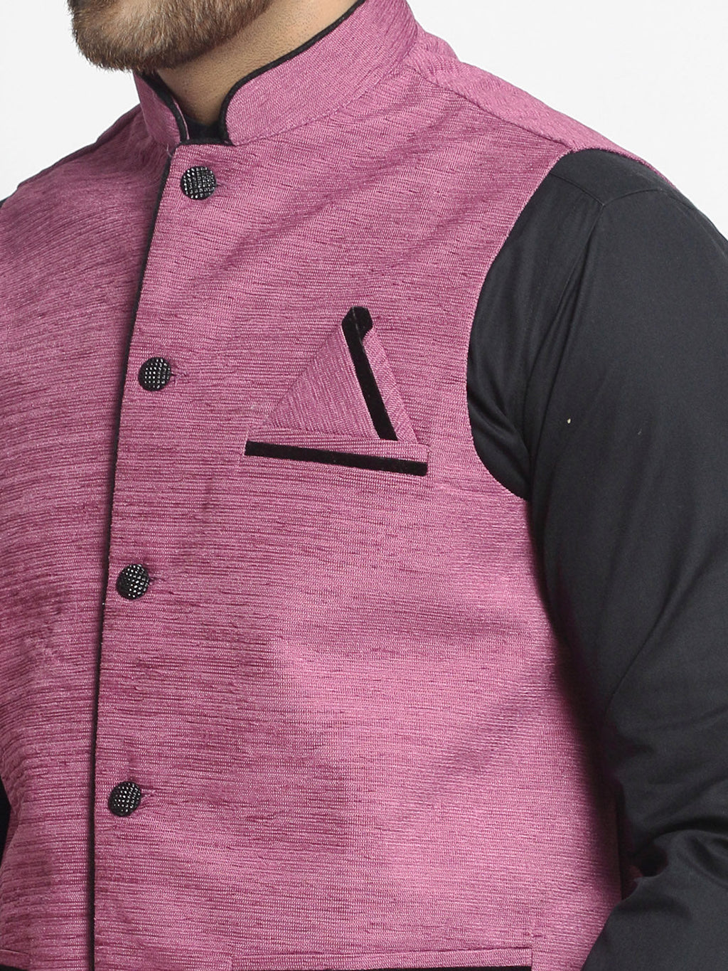 Jompers Men's Purple Solid Nehru Jacket with Square Pocket | Grocsy