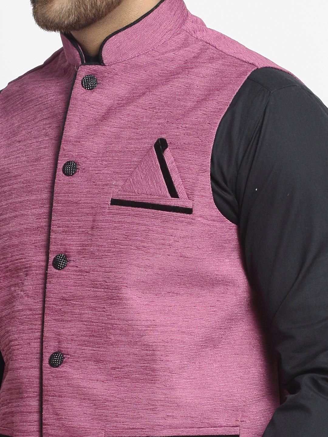 Jompers Men's Purple Solid Nehru Jacket with Square Pocket | Grocsy