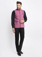 Jompers Men's Purple Solid Nehru Jacket with Square Pocket | Grocsy