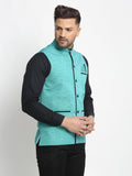 Jompers Men's Blue Solid Nehru Jacket with Square Pocket | Grocsy