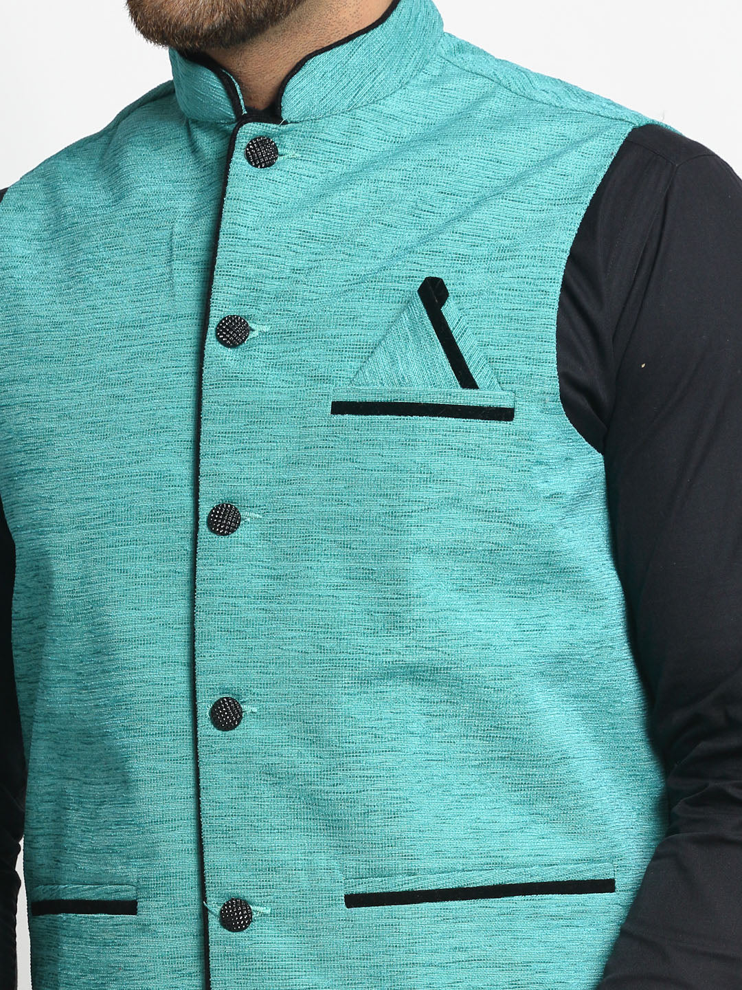 Jompers Men's Blue Solid Nehru Jacket with Square Pocket | Grocsy
