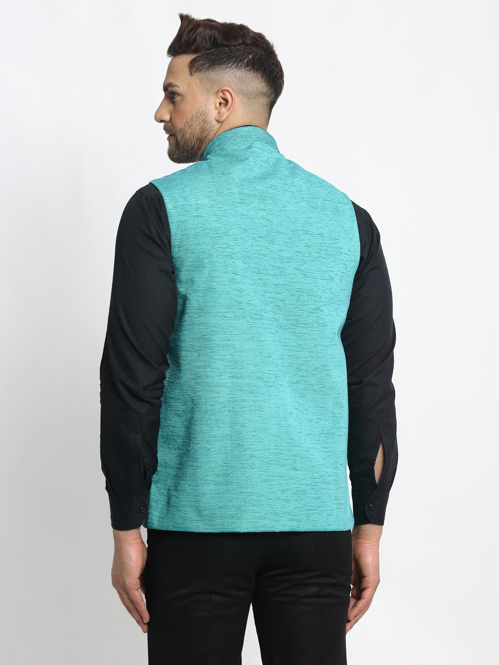 Jompers Men's Blue Solid Nehru Jacket with Square Pocket | Grocsy