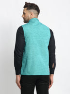 Jompers Men's Blue Solid Nehru Jacket with Square Pocket | Grocsy