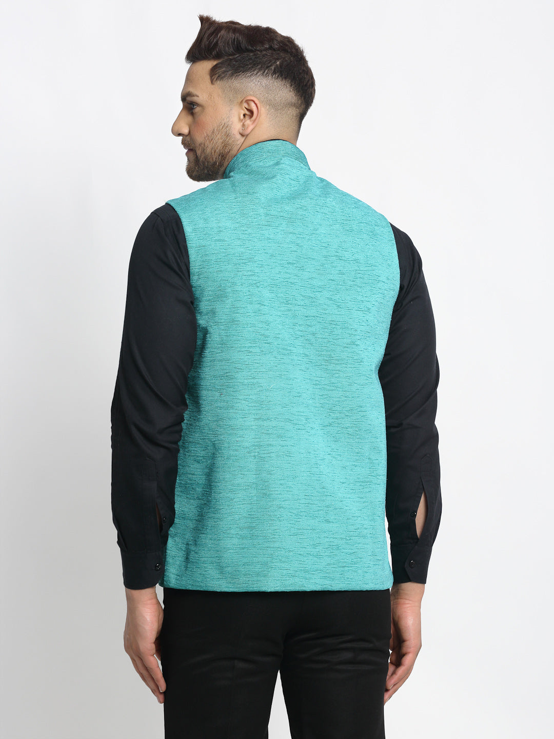 Jompers Men's Blue Solid Nehru Jacket with Square Pocket | Grocsy