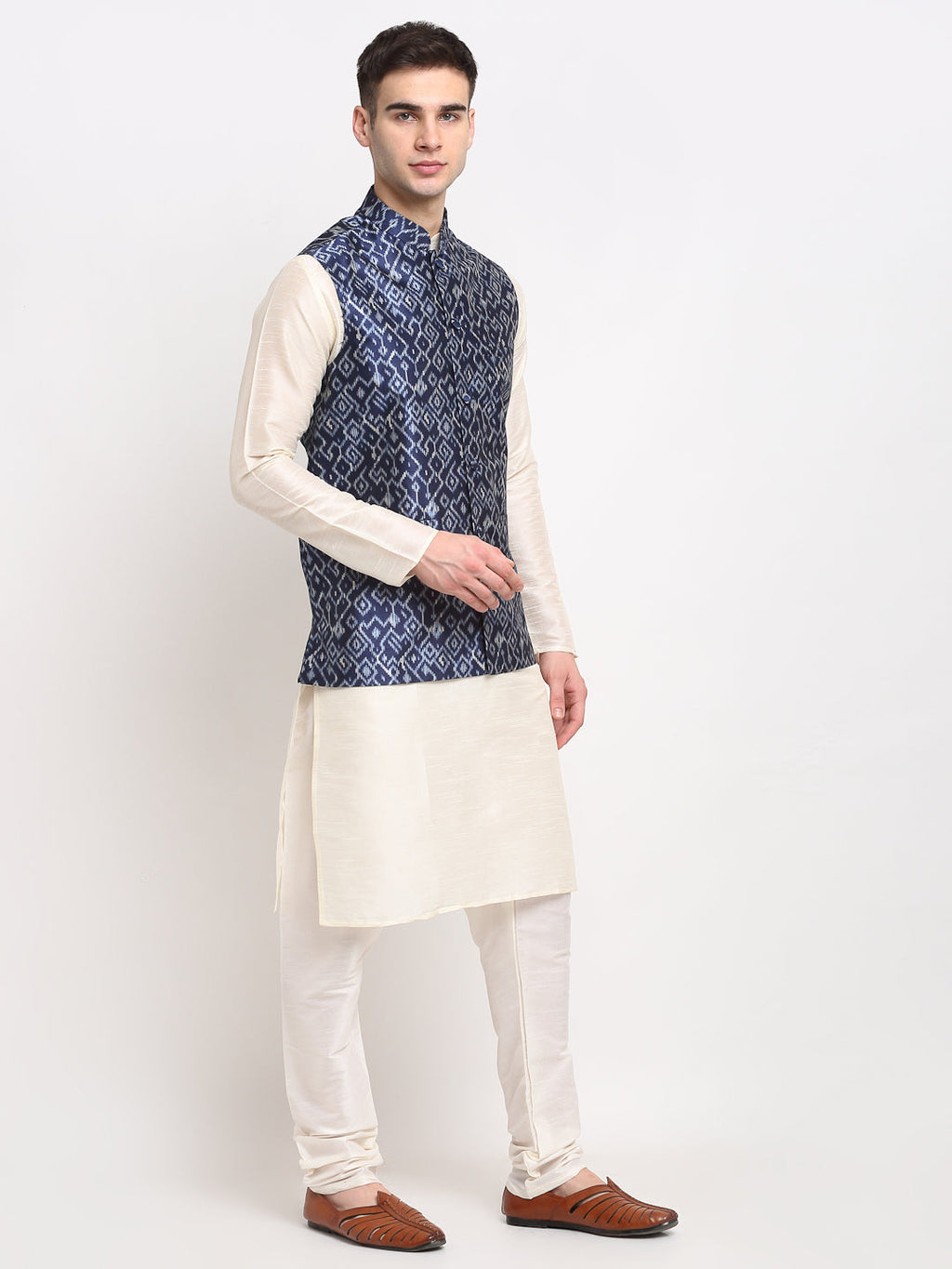 Jompers Men's Blue Digital Printed Blue Waistcoat | Grocsy