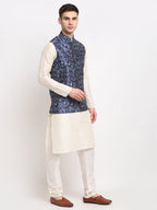 Jompers Men's Blue Digital Printed Blue Waistcoat | Grocsy