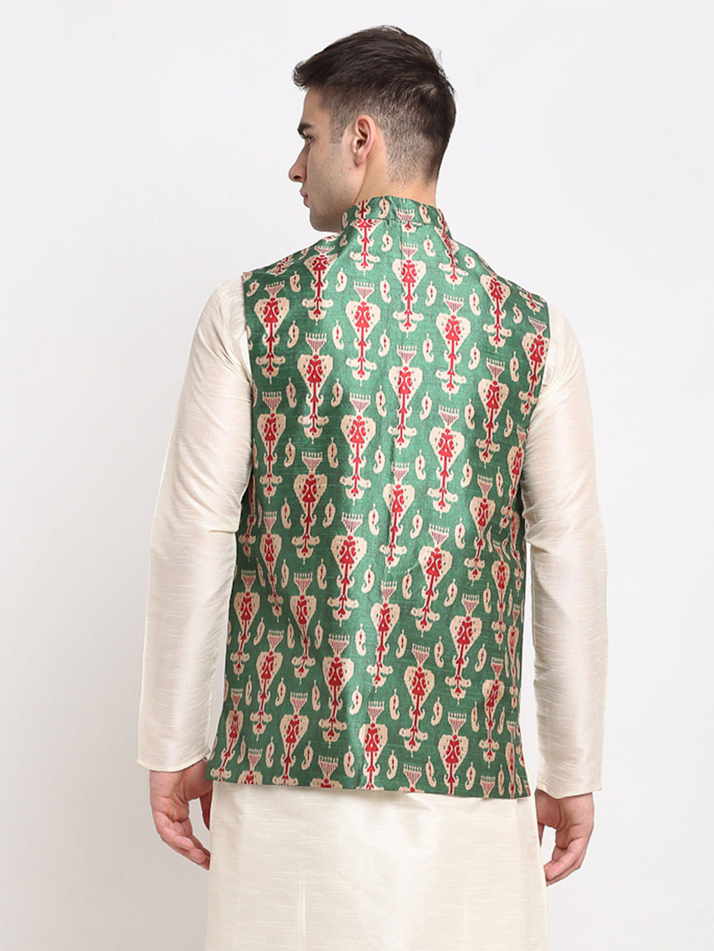 Jompers Men's Green Digital Printed Green Waistcoat | Grocsy