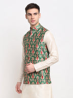 Jompers Men's Green Digital Printed Green Waistcoat | Grocsy
