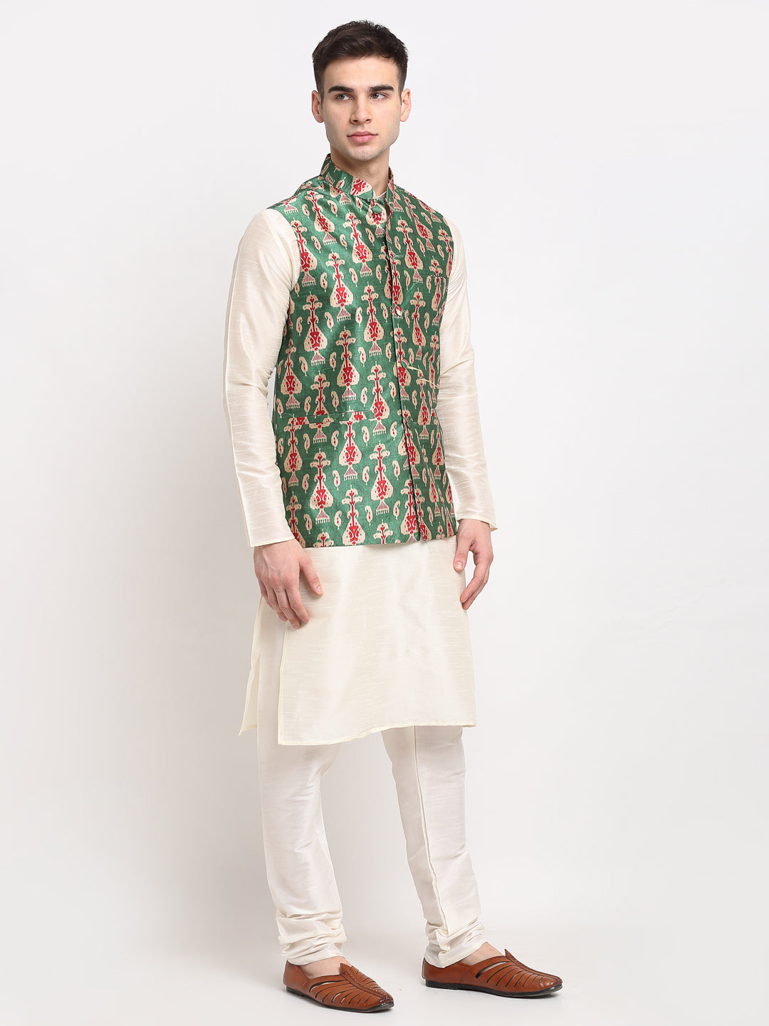 Jompers Men's Green Digital Printed Green Waistcoat | Grocsy