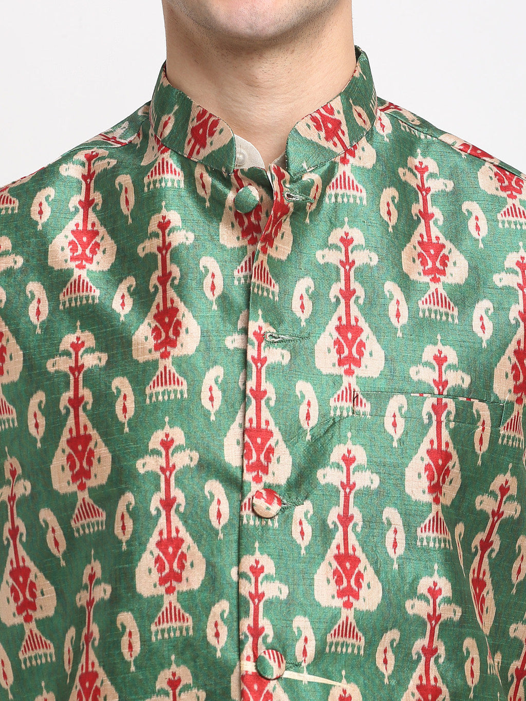Jompers Men's Green Digital Printed Green Waistcoat | Grocsy