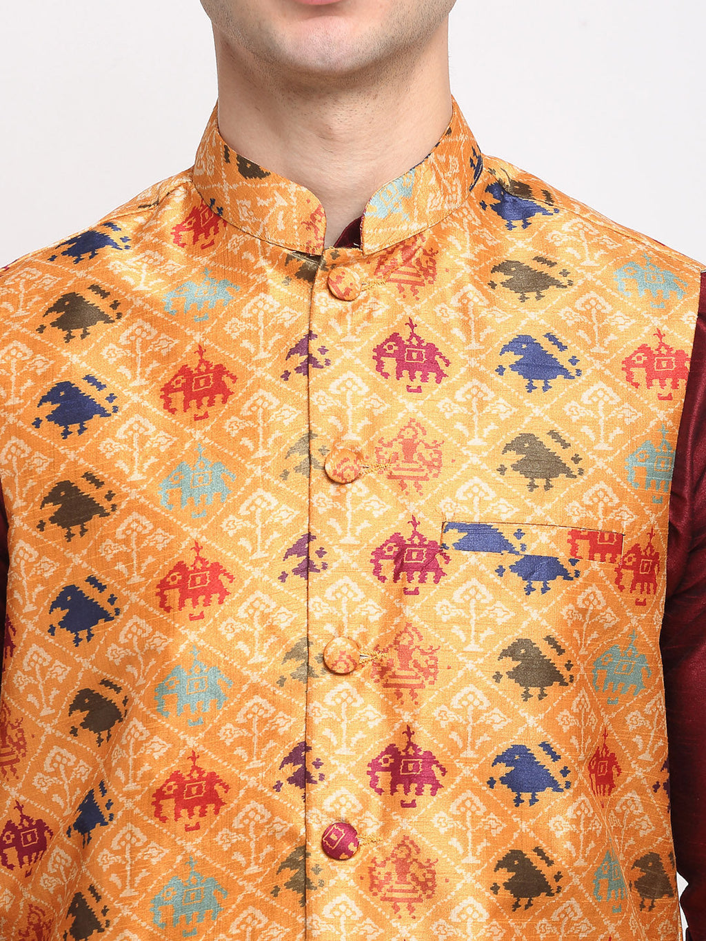 Jompers Men's Orange Digital Printed Orange Waistcoat | Grocsy