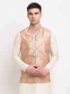 Jompers Men's Peach Digital Printed Peach-Purple Waistcoat | Grocsy