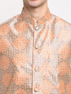 Jompers Men's Peach Digital Printed Peach-Purple Waistcoat | Grocsy