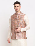 Jompers Men's Peach Digital Printed Peach Waistcoat | Grocsy