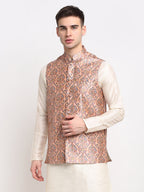 Jompers Men's Peach Digital Printed Peach Waistcoat | Grocsy