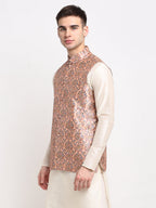 Jompers Men's Peach Digital Printed Peach Waistcoat | Grocsy