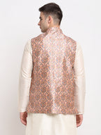 Jompers Men's Peach Digital Printed Peach Waistcoat | Grocsy