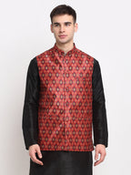 Jompers Men's Red Digital Printed Red Waistcoat | Grocsy