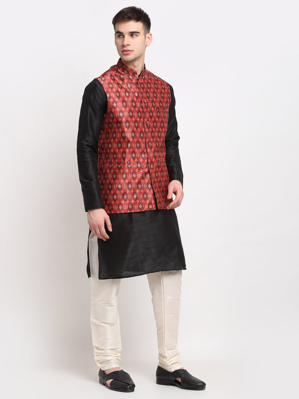 Jompers Men's Red Digital Printed Red Waistcoat | Grocsy