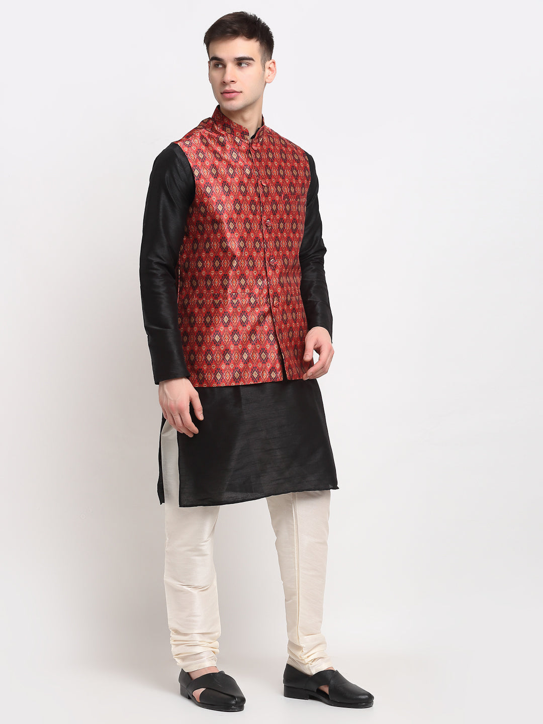 Jompers Men's Red Digital Printed Red Waistcoat | Grocsy