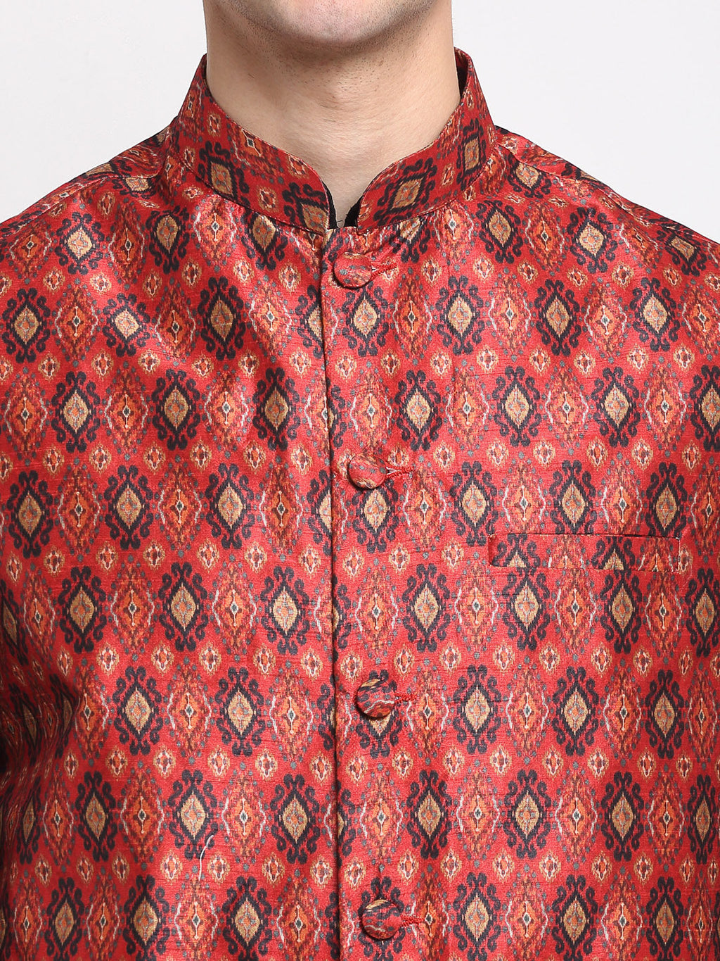 Jompers Men's Red Digital Printed Red Waistcoat | Grocsy