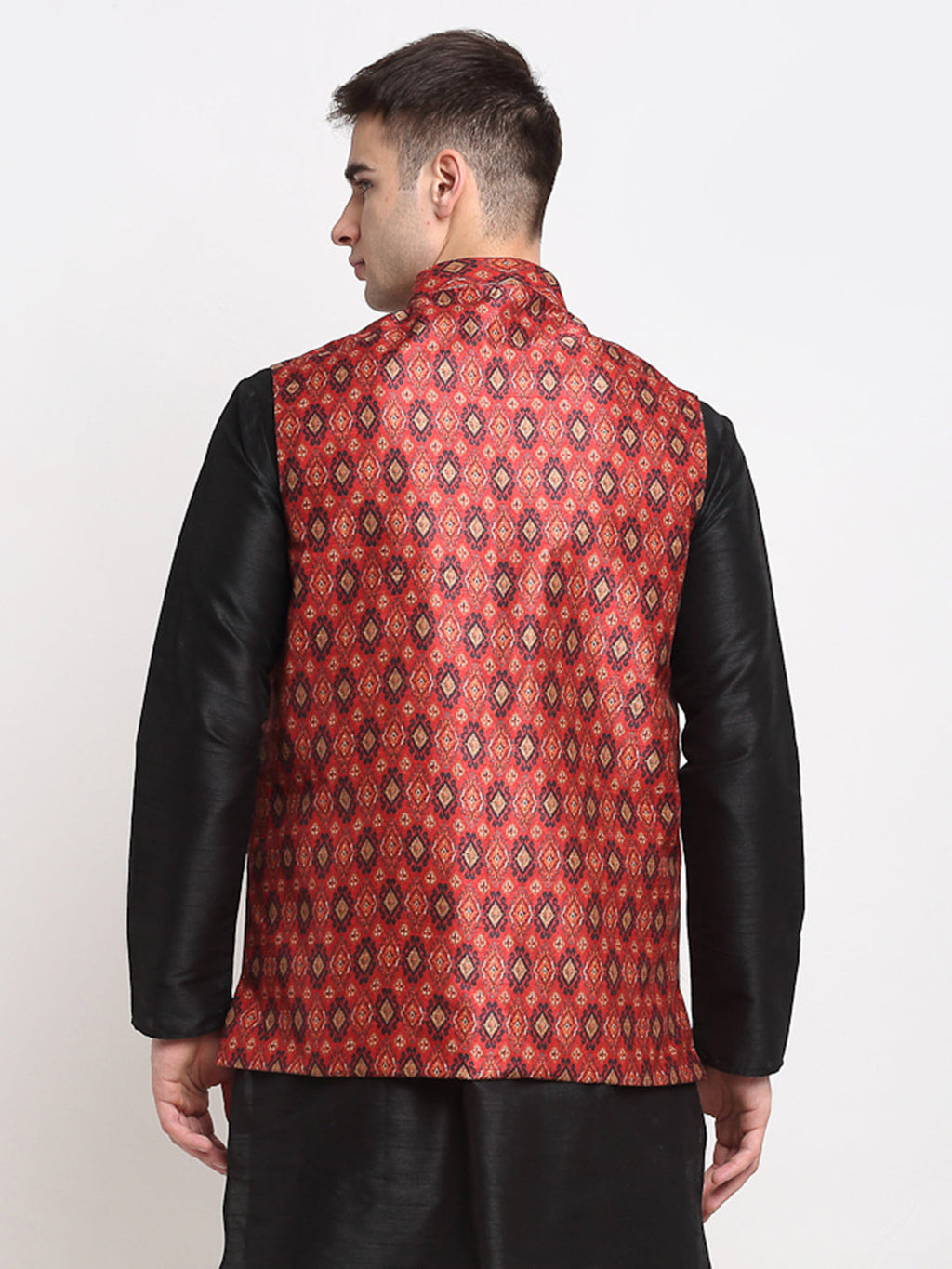Jompers Men's Red Digital Printed Red Waistcoat | Grocsy