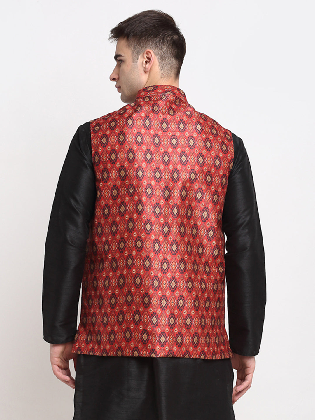 Jompers Men's Red Digital Printed Red Waistcoat | Grocsy