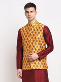 Jompers Men's Yellow Digital Printed Yellow Waistcoat | Grocsy