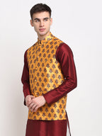 Jompers Men's Yellow Digital Printed Yellow Waistcoat | Grocsy