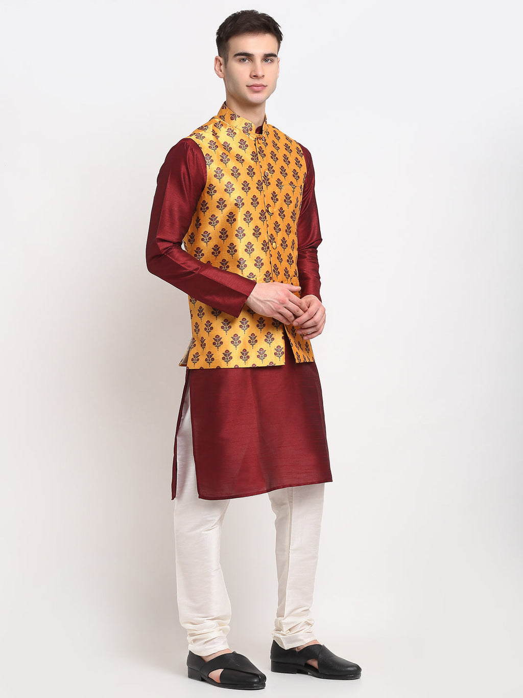 Jompers Men's Yellow Digital Printed Yellow Waistcoat | Grocsy