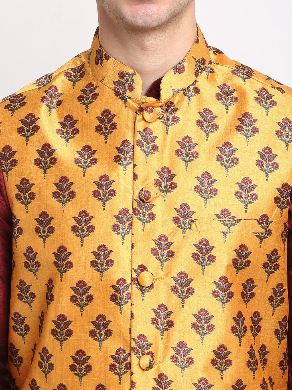 Jompers Men's Yellow Digital Printed Yellow Waistcoat | Grocsy