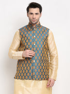 Jompers Men's Blue Self-Designed Blue Waistcoat | Grocsy