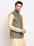 Jompers Men's Blue Self-Designed Blue Waistcoat | Grocsy