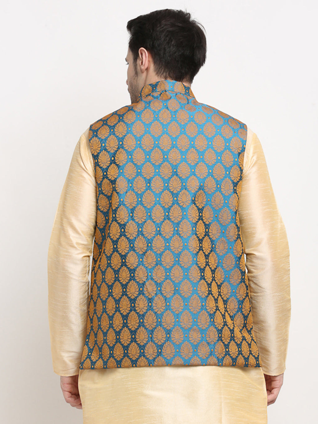 Jompers Men's Blue Self-Designed Blue Waistcoat | Grocsy