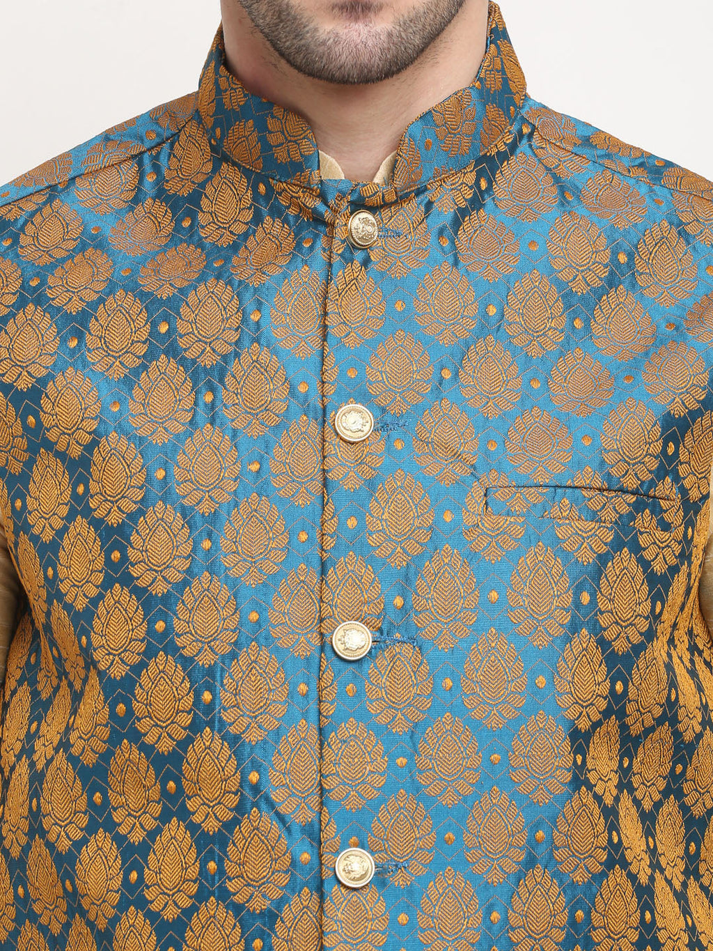 Jompers Men's Blue Self-Designed Blue Waistcoat | Grocsy